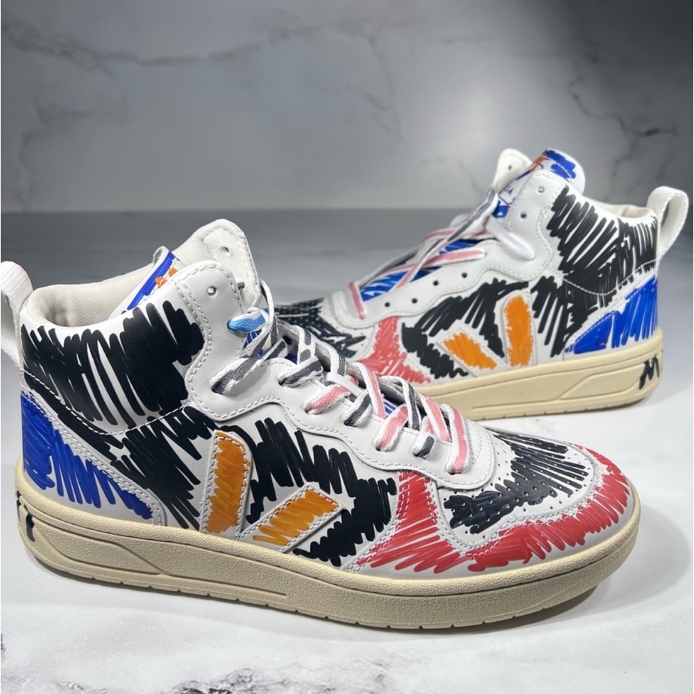 Veja X Marni V15 High Top Leather Multi Scribble Sneakers
